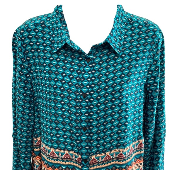 TOLANI teal button up tunic in XS. - Picture 3 of 11